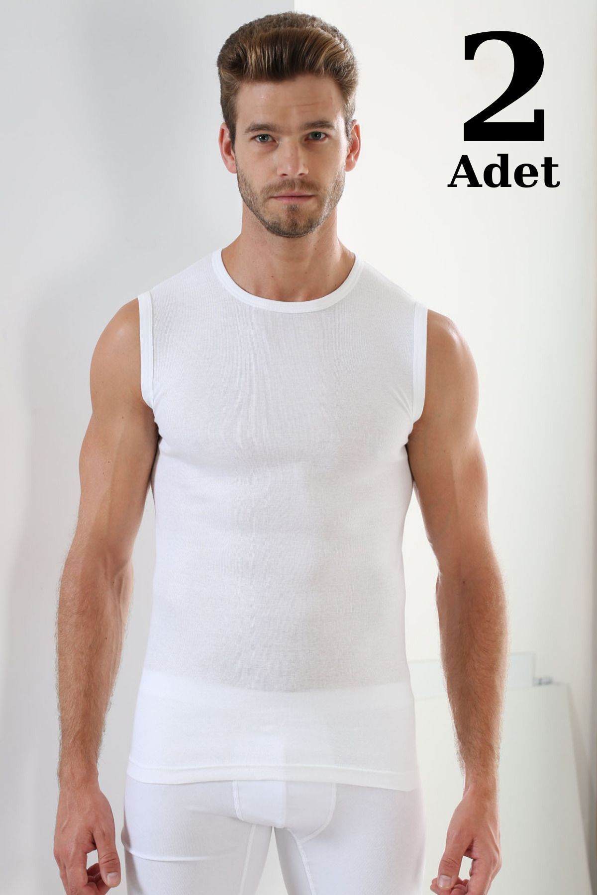 Erkek Tişört Sıfır Kol Sıfır Yaka Kolsuz Atlet 2'li %100 Pamuk Siyah - XL