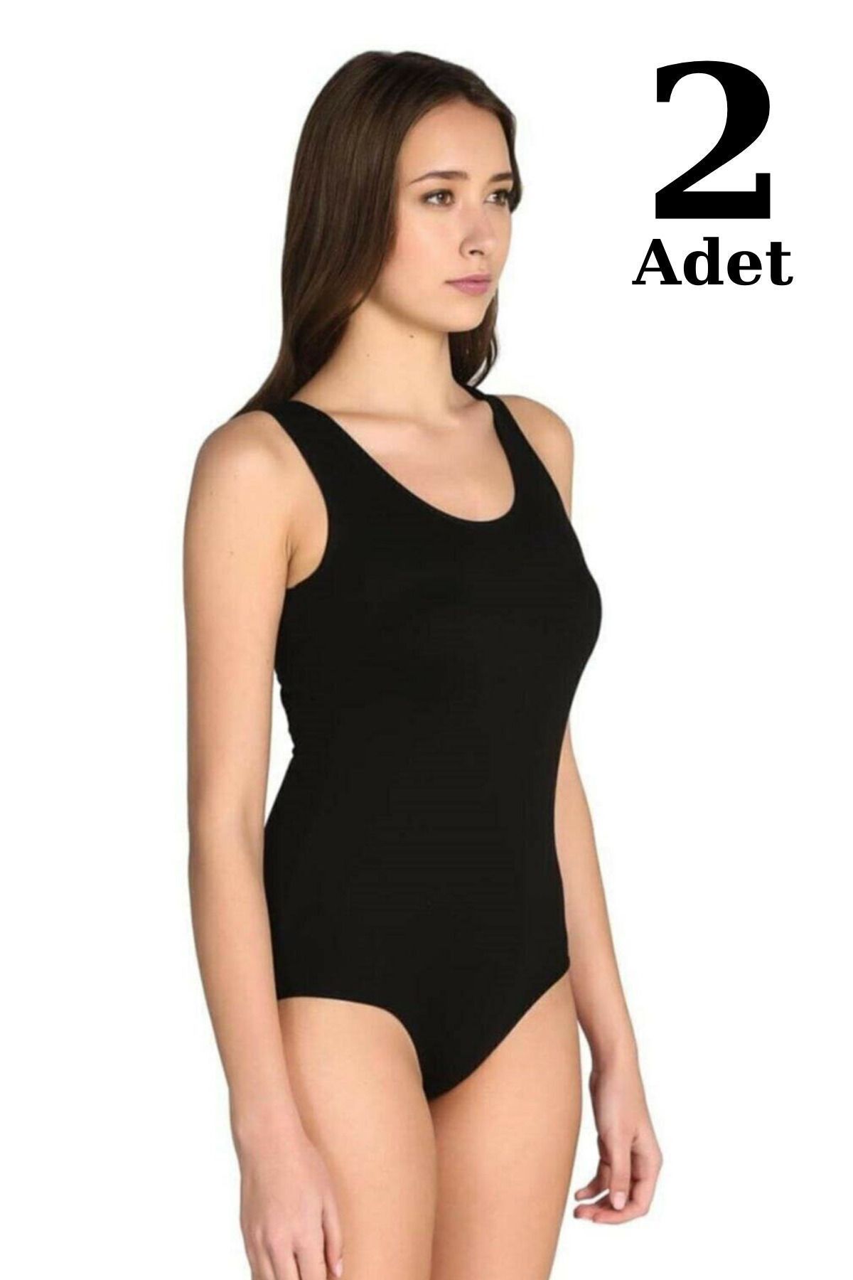2'li Kadın Çıtçıtlı Atlet / Body Kalın Askılı Pamuklu Likralı Beyaz - XL