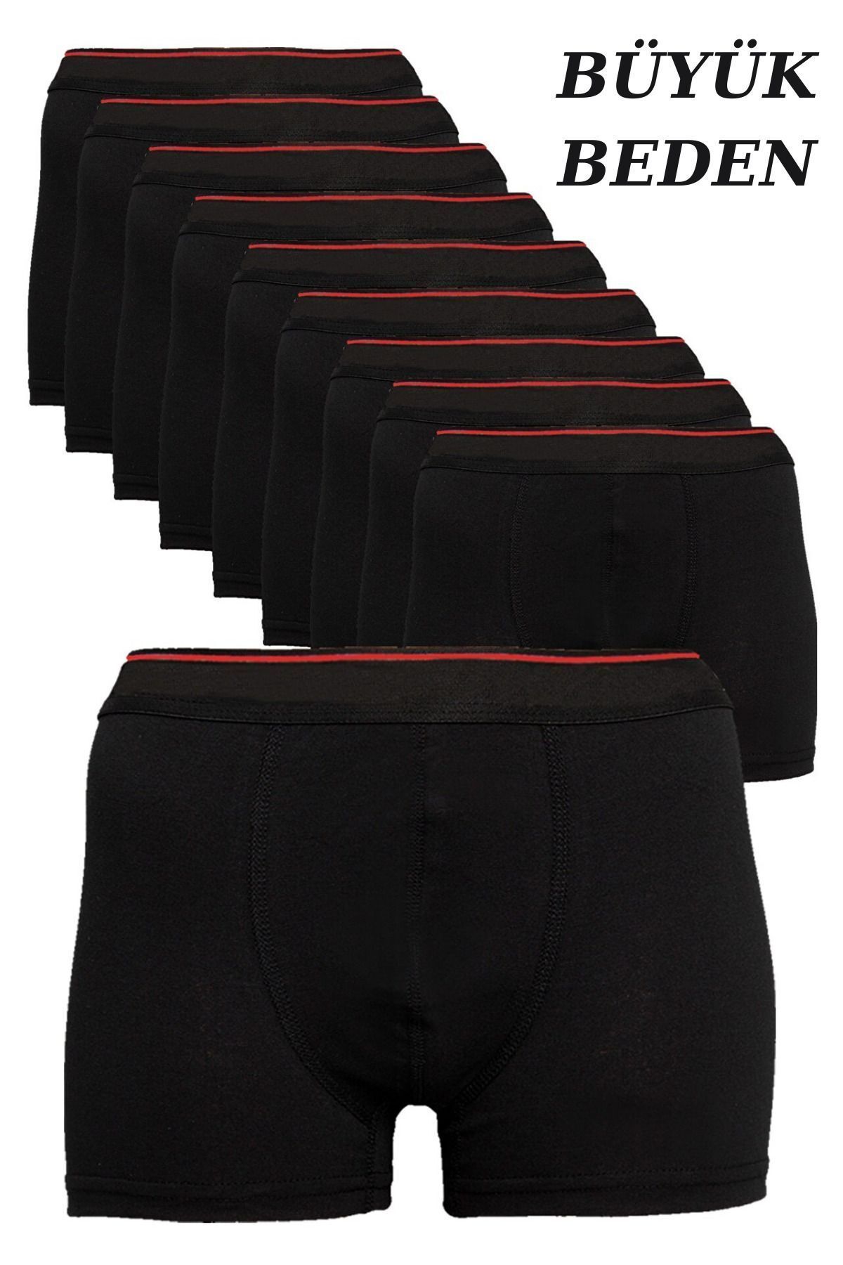 10'lu Paket Büyük Beden Erkek Boxer Pamuklu Likralı