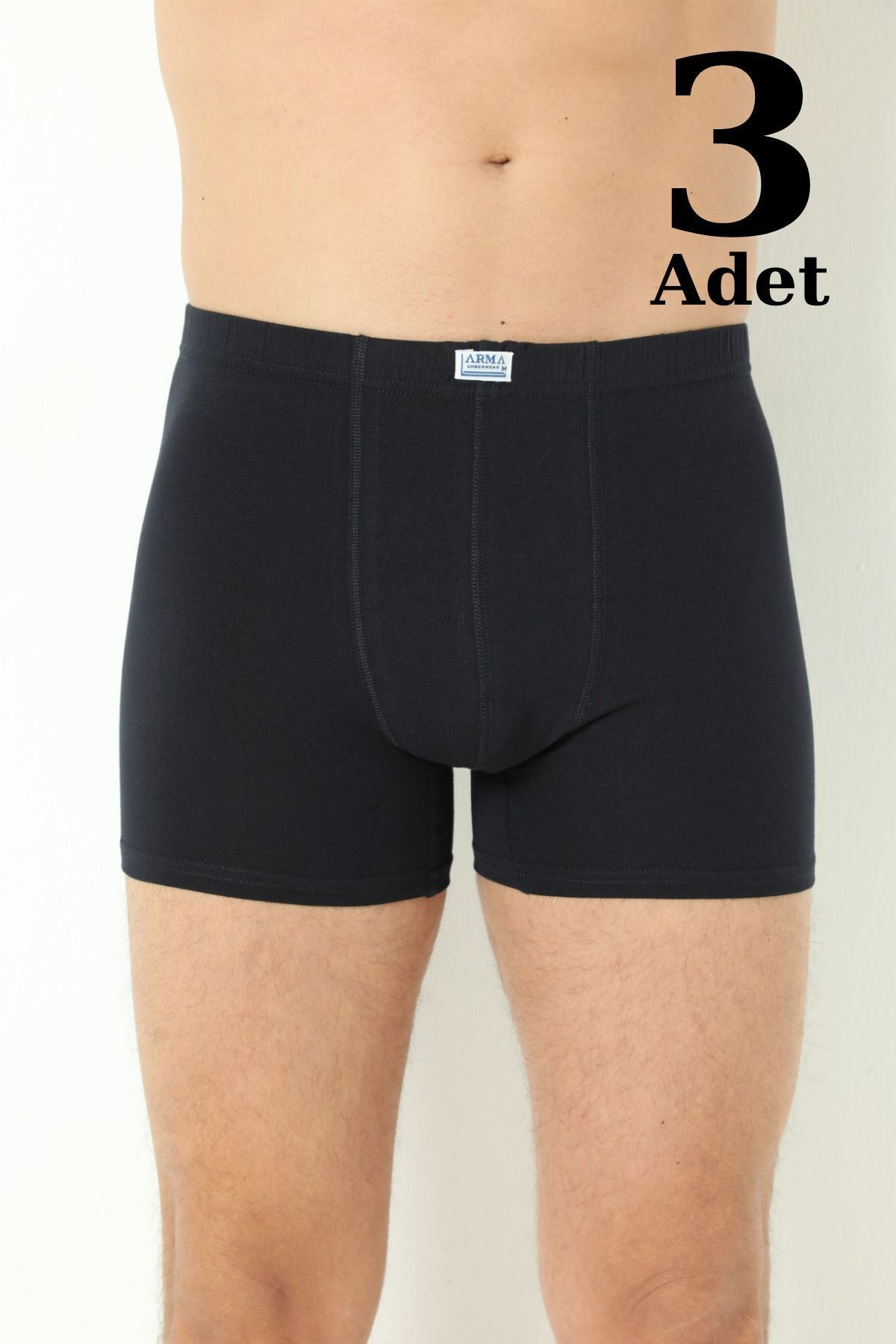 Erkek Boxer Düz 3'lü Paket Pamuklu Likralı