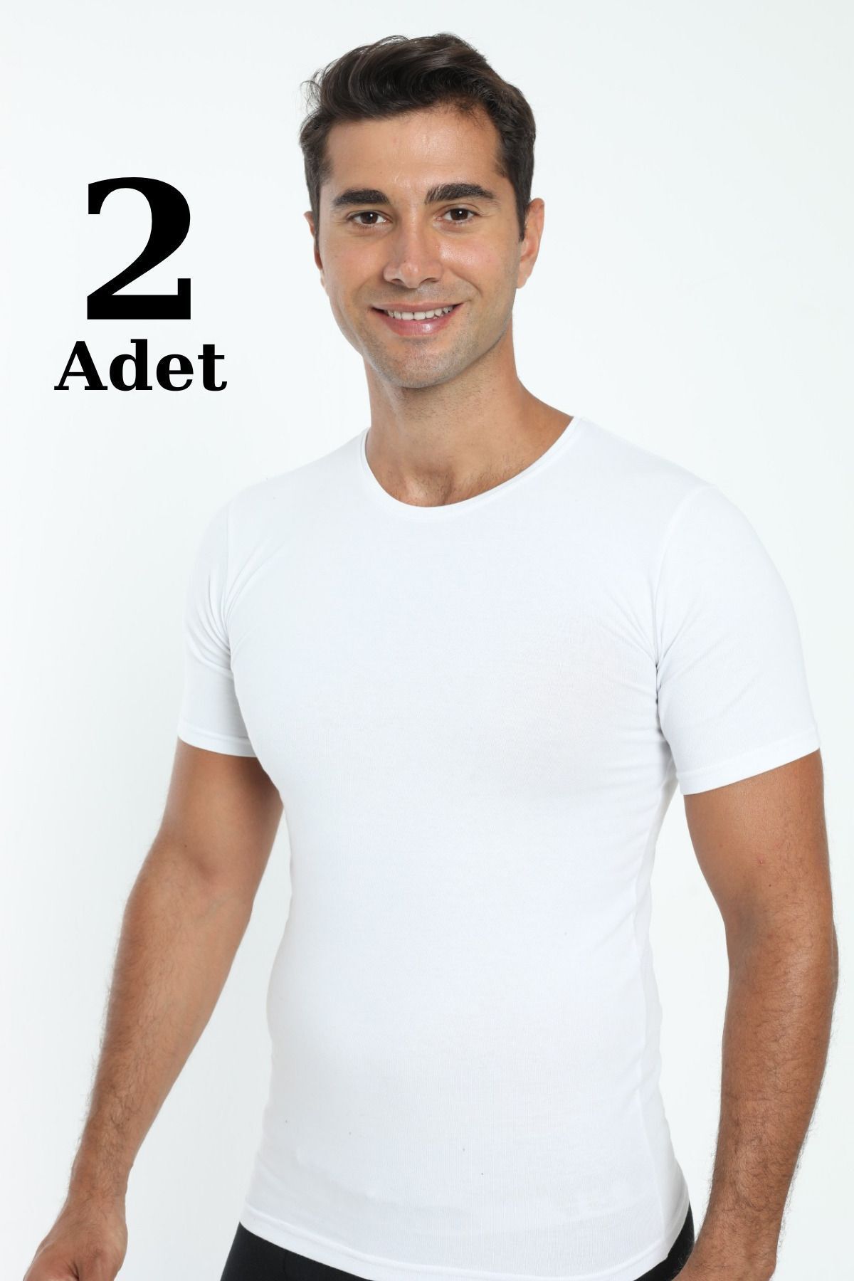 2'li Erkek T-shirt Kısa Kollu Pamuklu Likralı