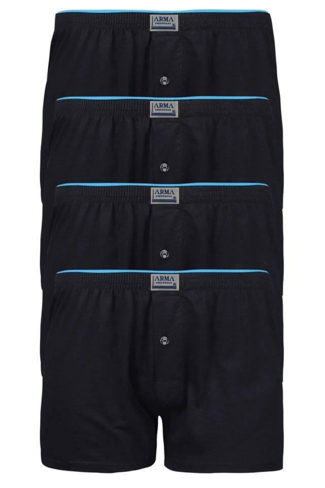 Çok 4'lü Paket Erkek Düğmeli Boxer Havlu Bel %100 Pamuk Penye