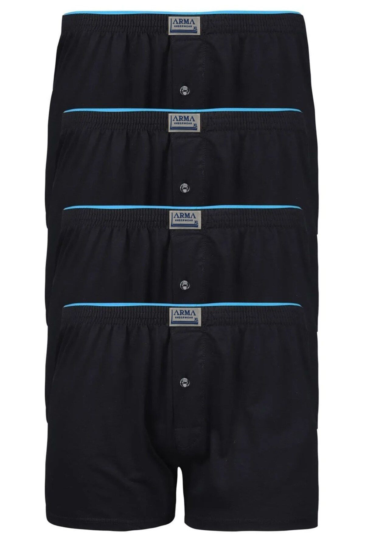 Çok 4'lü Paket Erkek Düğmeli Boxer Havlu Bel %100 Pamuk Penye
