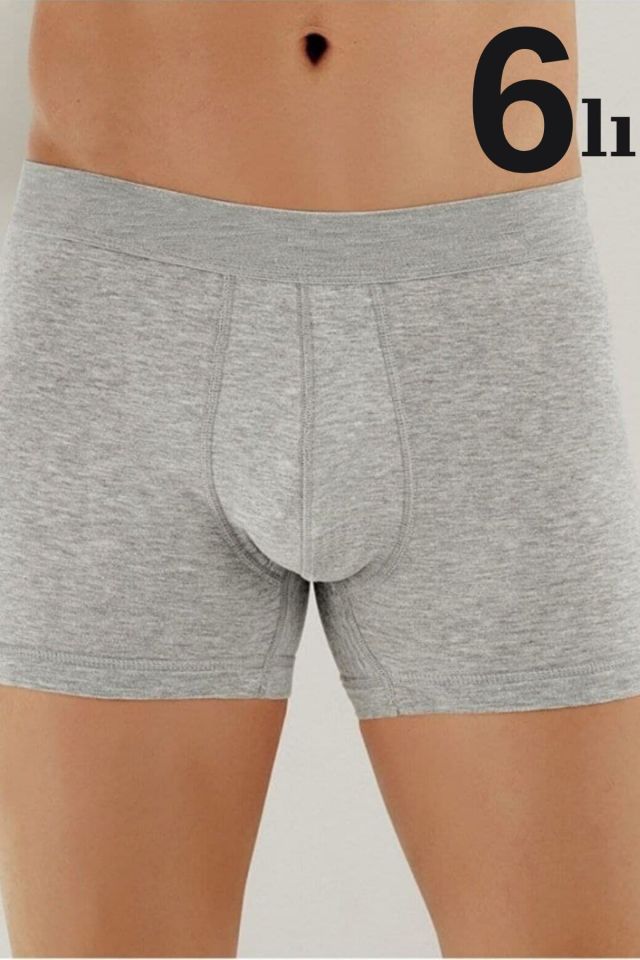 Erkek 6'lı Paket Boxer Düz Pamuklu Likralı