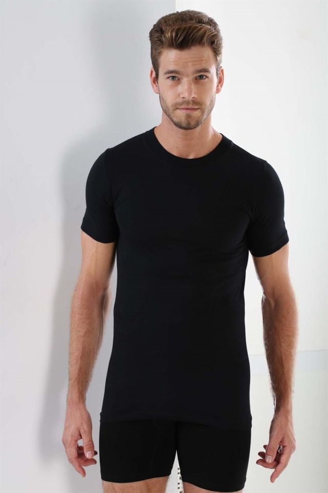 Erkek T-shirt Sıfır Yaka Kısa Kollu 3'lü Paket %100 Pamuk
