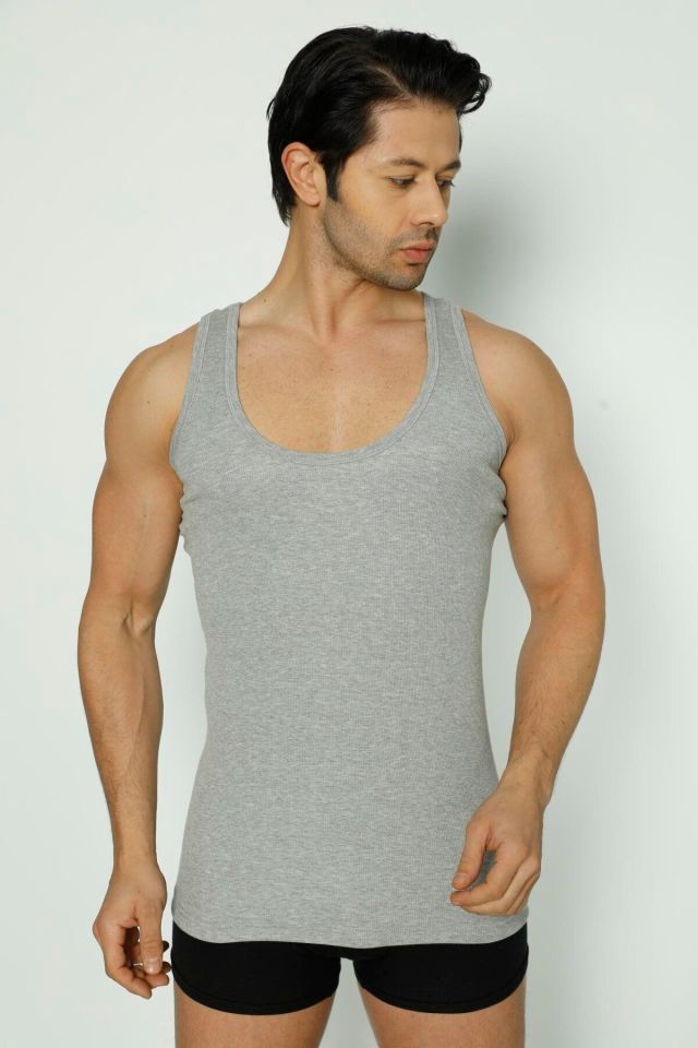 Erkek Fitilli Kaşkorse Atlet 3'lü Paket Likralı Beyaz - 2XL