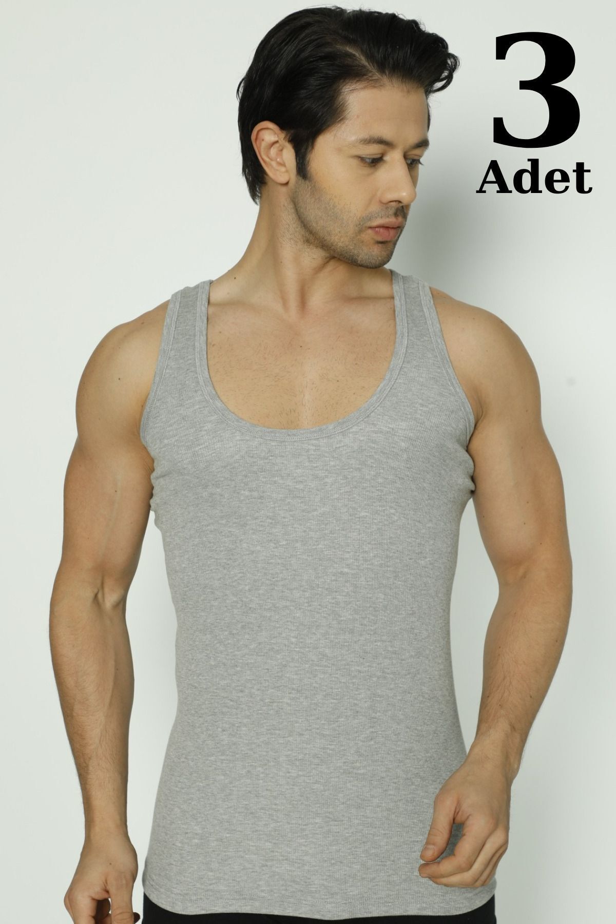 Erkek Fitilli Kaşkorse Atlet 3'lü Paket Likralı