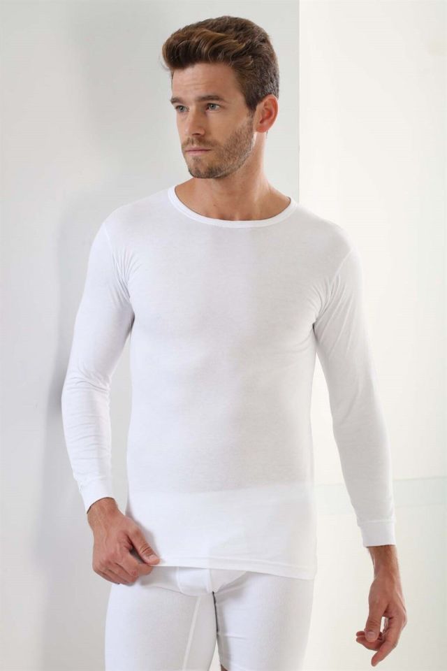 2'li Paket Erkek Badi Uzun Kollu T-shirt Bisiklet Yaka Basic %100 Pamuk Ribana