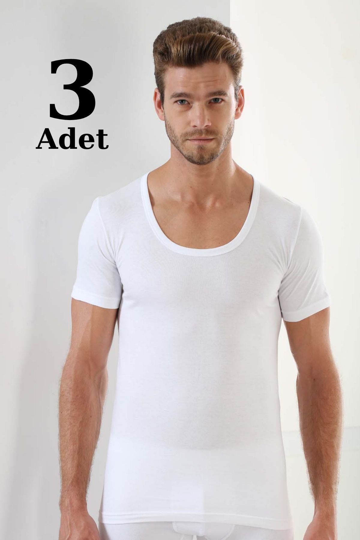 Erkek T-shirt Bisiklet Yaka Kısa Kollu %100 Pamuk 3'lü Paket
