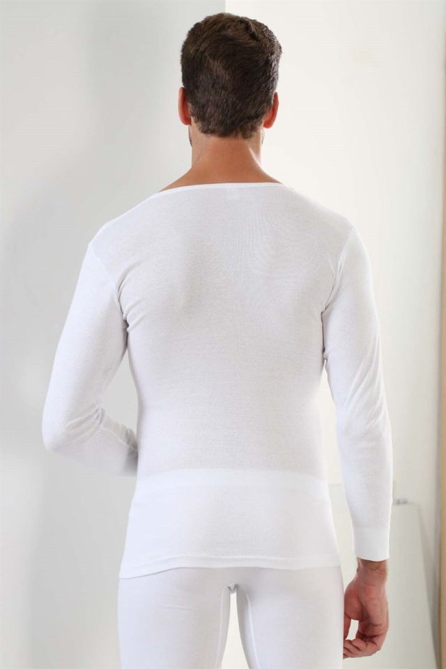 Erkek Badi Uzun Kollu T-shirt V Yaka Basic %100 Pamuk Ribana