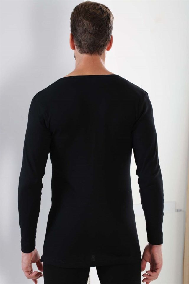 Erkek Badi Uzun Kollu T-shirt Bisiklet Yaka Basic %100 Pamuk Ribana